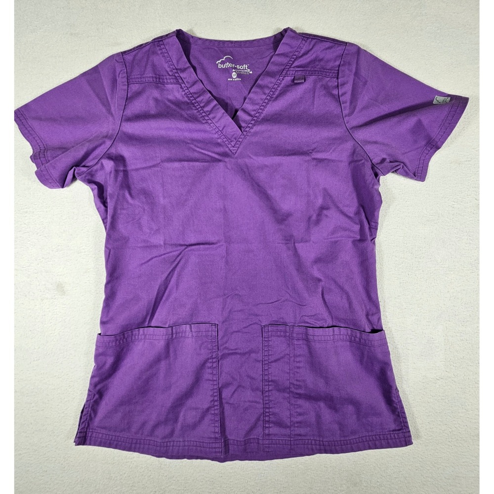 Butter-Soft Stretch Scrub Top Purple V-Neck XXS Short Sleeve Medical Uniform
